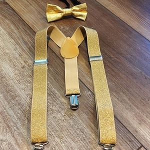 Little kids gold suspenders and bowtie